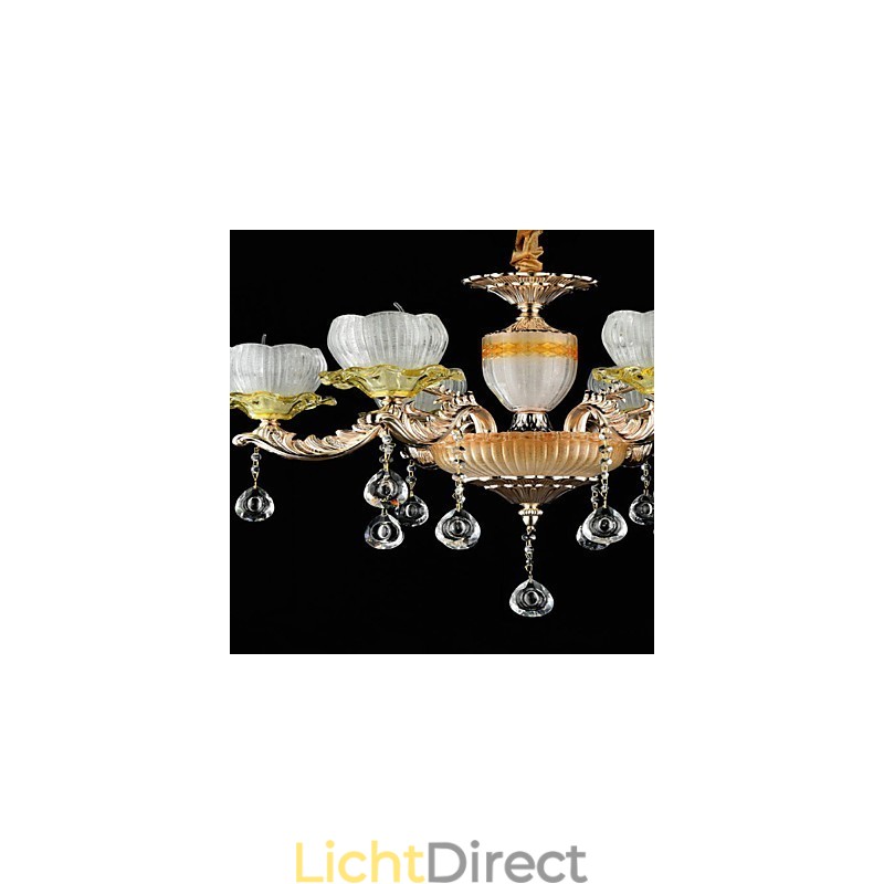 Traditionele klassieke zinklegeringsfunctie voor kristallen mini-stijl metalen kroonluchter met 6 lampen