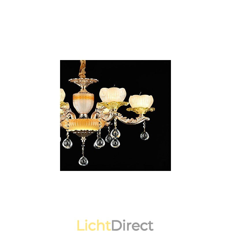 Traditionele klassieke zinklegeringsfunctie voor kristallen mini-stijl metalen kroonluchter met 6 lampen