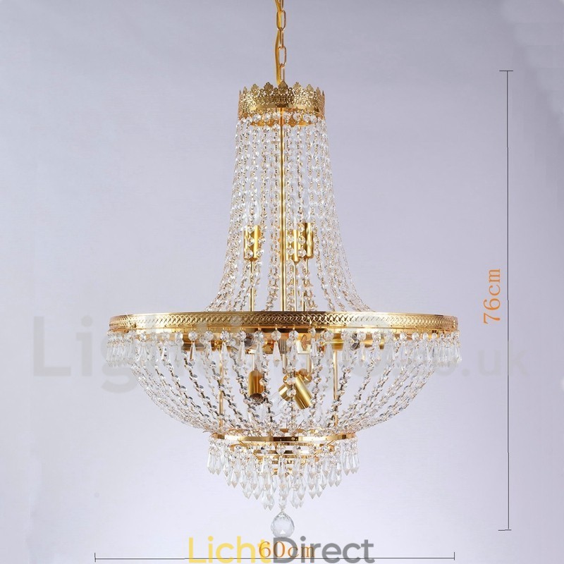 Traditionele klassieke gegalvaniseerde eigenschap voor kristallen mini-stijl metalen kroonluchter met 9 lampen