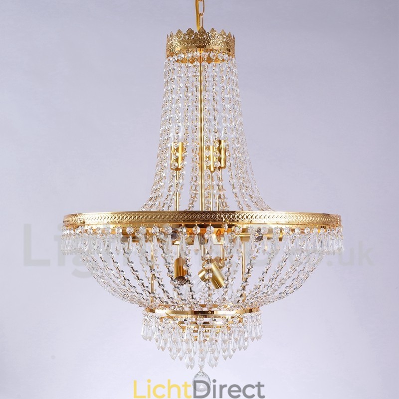 Traditionele klassieke gegalvaniseerde eigenschap voor kristallen mini-stijl metalen kroonluchter met 9 lampen