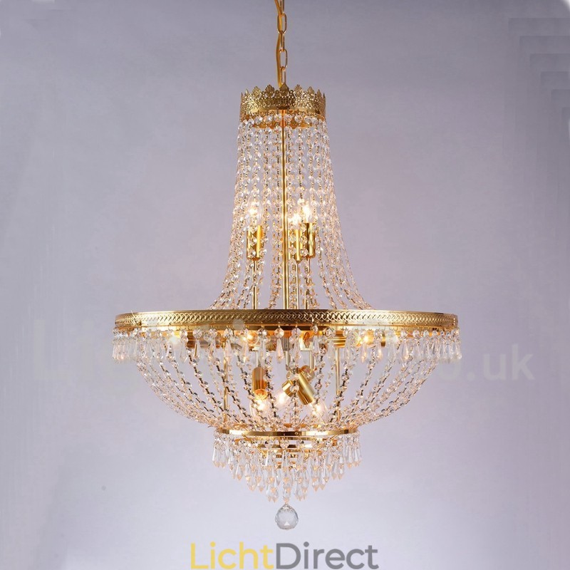 Traditionele klassieke gegalvaniseerde eigenschap voor kristallen mini-stijl metalen kroonluchter met 9 lampen