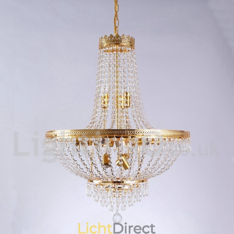 Traditionele klassieke gegalvaniseerde eigenschap voor kristallen mini-stijl metalen kroonluchter met 9 lampen