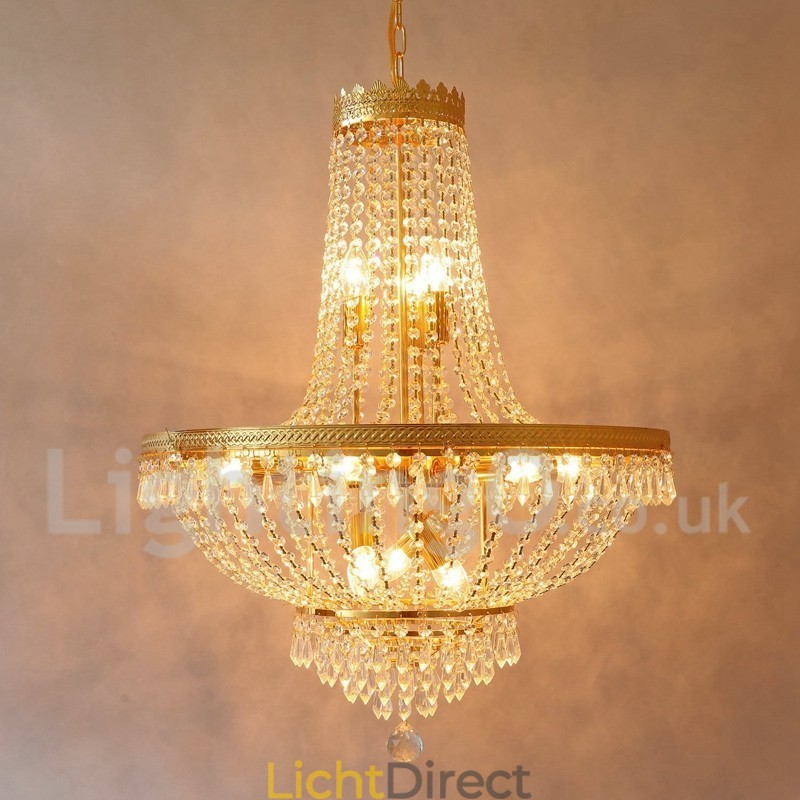 Traditionele klassieke gegalvaniseerde eigenschap voor kristallen mini-stijl metalen kroonluchter met 9 lampen