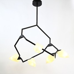 Vijf lichts paal moderne metalen met glazen perzik kroonluchter lamp de Canteen Decorate hanglamp
