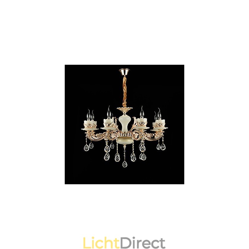 Traditionele klassieke zinklegeringsfunctie voor kristallen mini-stijl metalen kroonluchter met 8 lampen