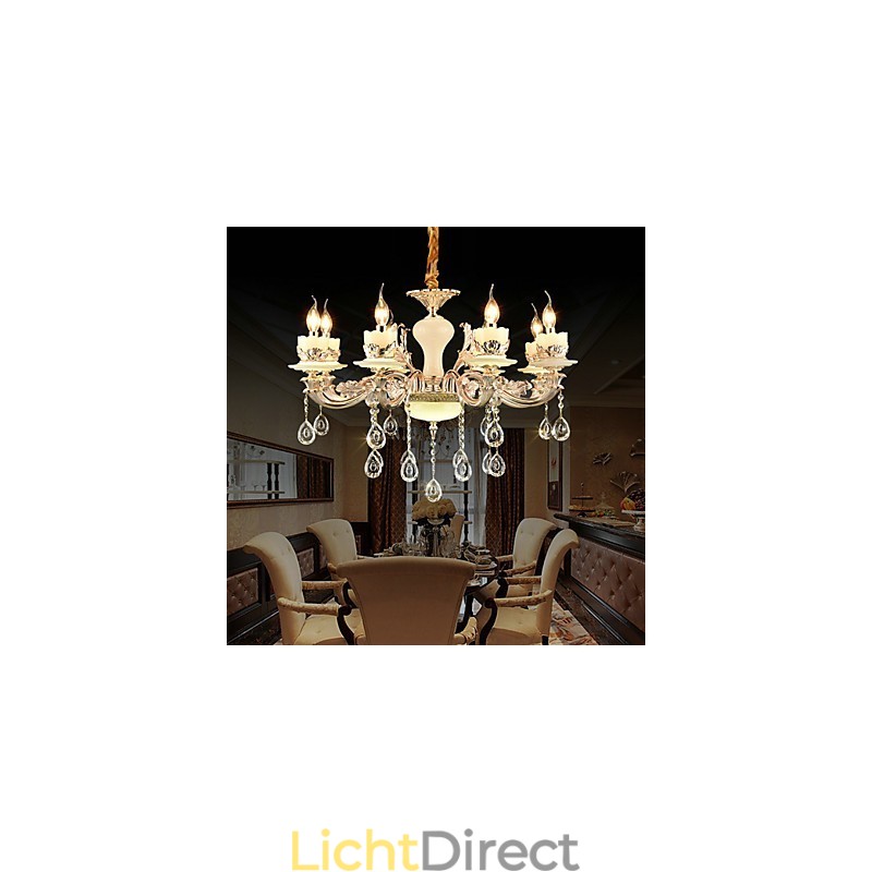 Traditionele klassieke zinklegeringsfunctie voor kristallen mini-stijl metalen kroonluchter met 8 lampen