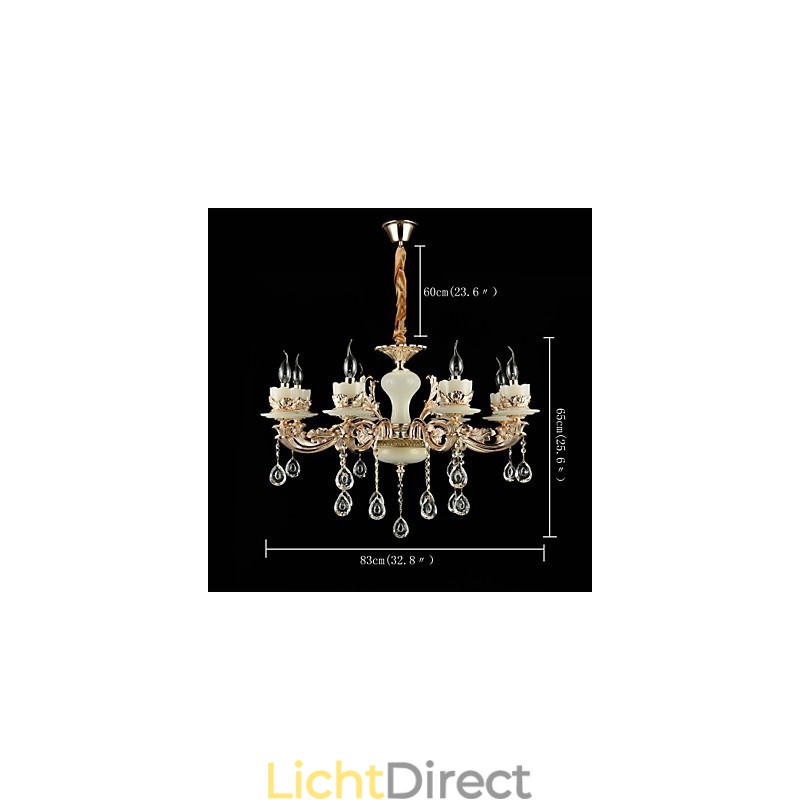 Traditionele klassieke zinklegeringsfunctie voor kristallen mini-stijl metalen kroonluchter met 8 lampen