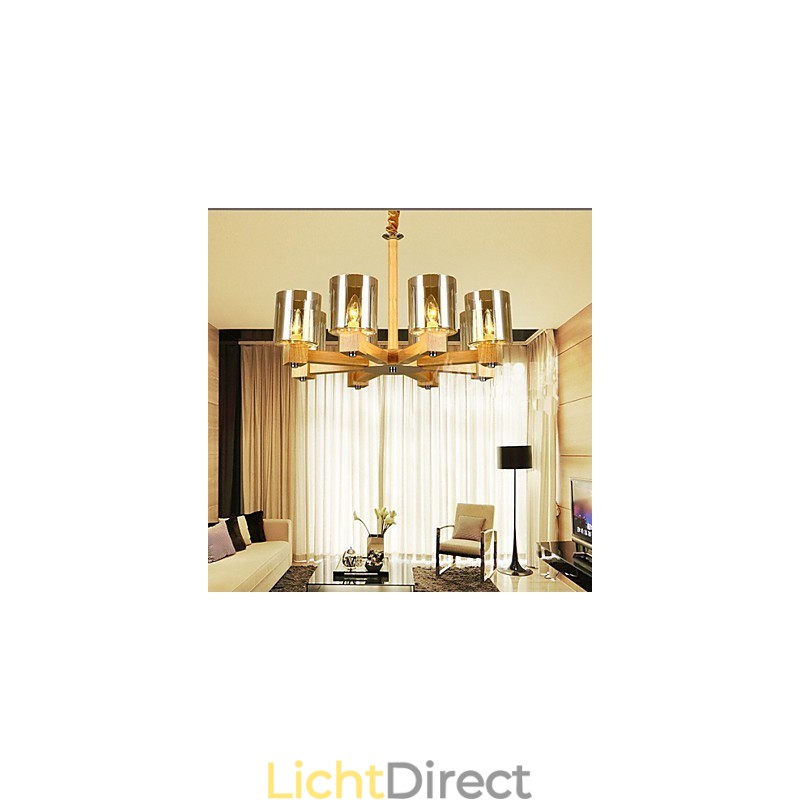 Mode Hanglamp Tafel Houten Glazen Kap