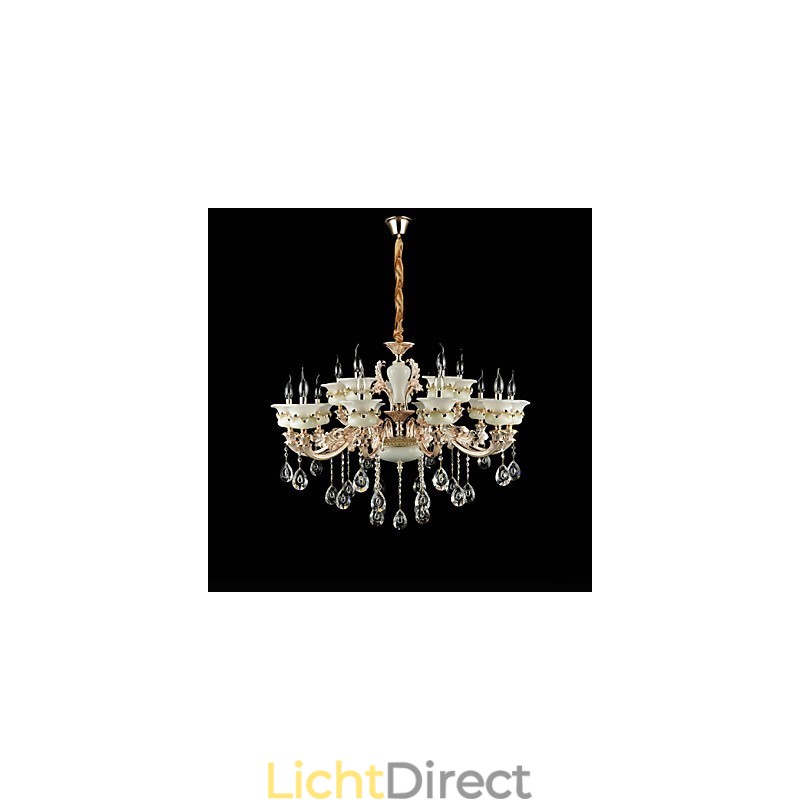 Traditionele klassieke zinklegering Kenmerk voor kristal mini-stijl metalen binnentuin 15 lampen kroonluchter