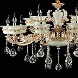 Traditionele klassieke zinklegering Kenmerk voor kristal mini-stijl metalen binnentuin 15 lampen kroonluchter