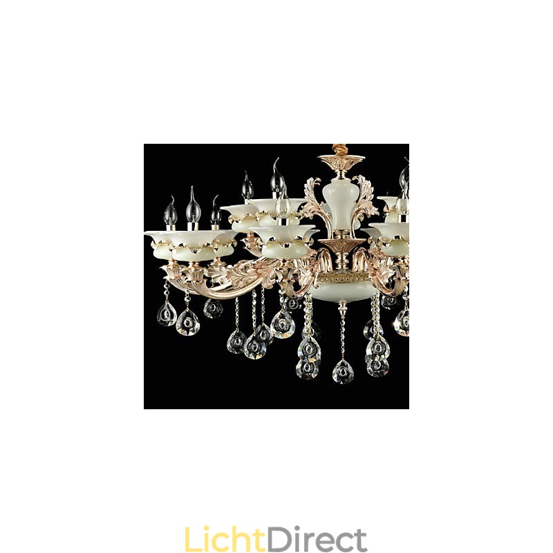 Traditionele klassieke zinklegering Kenmerk voor kristal mini-stijl metalen binnentuin 15 lampen kroonluchter