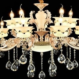 Traditionele klassieke zinklegering Kenmerk voor kristal mini-stijl metalen binnentuin 15 lampen kroonluchter