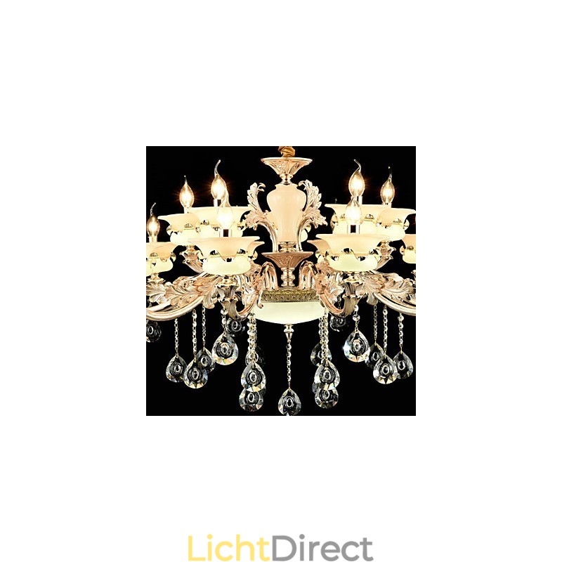 Traditionele klassieke zinklegering Kenmerk voor kristal mini-stijl metalen binnentuin 15 lampen kroonluchter