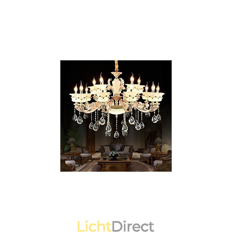 Traditionele klassieke zinklegering Kenmerk voor kristal mini-stijl metalen binnentuin 15 lampen kroonluchter