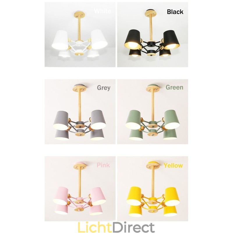 4-lichts multi-kleuren macaron hout vintage schilderij kenmerk metalen kroonluchter
