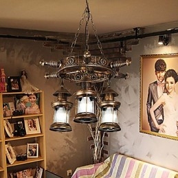 Rustieke Lodge Vintage Retro Landelijke Wereldbol Schilderij Kenmerk voor Mini Stijl Ontwerpers Metalen Kroonluchter