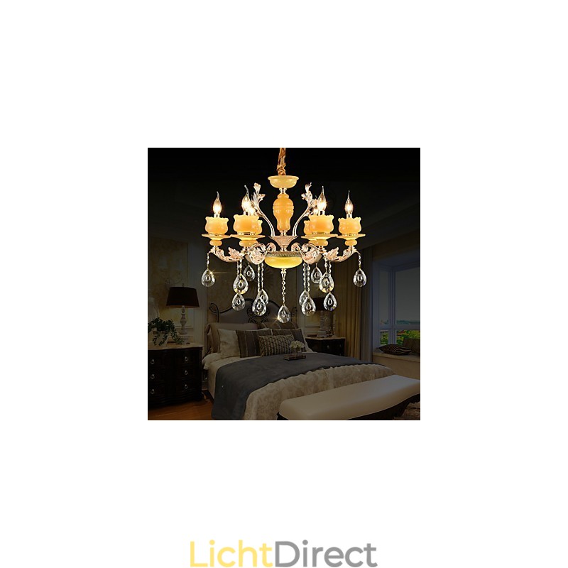 Traditionele klassieke zinklegeringsfunctie voor kristallen mini-stijl metalen kroonluchter met 6 lampen