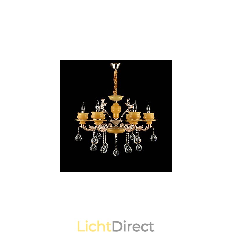 Traditionele klassieke zinklegeringsfunctie voor kristallen mini-stijl metalen kroonluchter met 6 lampen