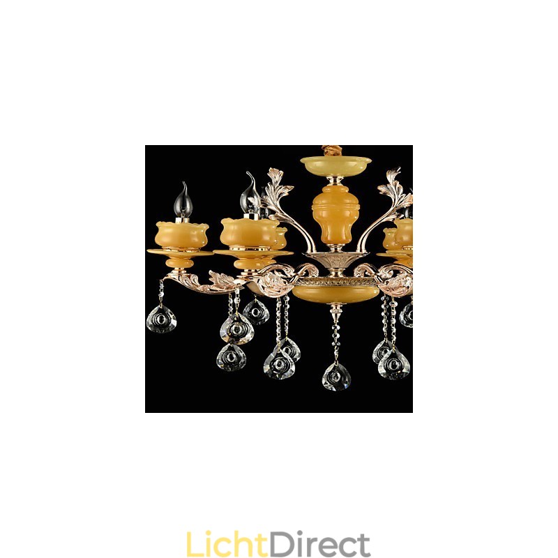 Traditionele klassieke zinklegeringsfunctie voor kristallen mini-stijl metalen kroonluchter met 6 lampen