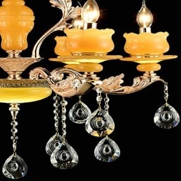Traditionele klassieke zinklegeringsfunctie voor kristallen mini-stijl metalen kroonluchter met 6 lampen
