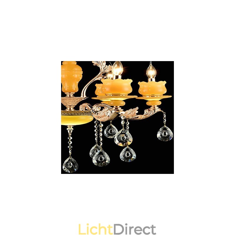 Traditionele klassieke zinklegeringsfunctie voor kristallen mini-stijl metalen kroonluchter met 6 lampen