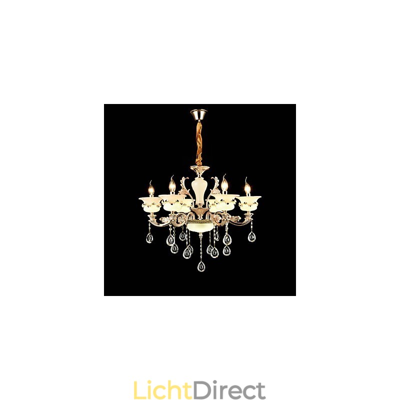 Traditionele klassieke zinklegeringsfunctie voor kristallen mini-stijl metalen kroonluchter met 6 lampen