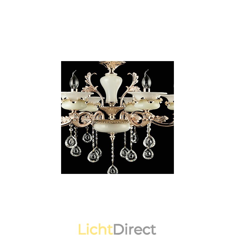 Traditionele klassieke zinklegeringsfunctie voor kristallen mini-stijl metalen kroonluchter met 6 lampen