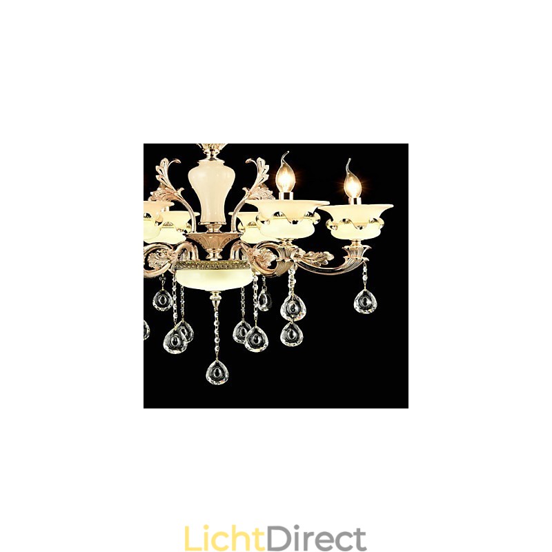 Traditionele klassieke zinklegeringsfunctie voor kristallen mini-stijl metalen kroonluchter met 6 lampen