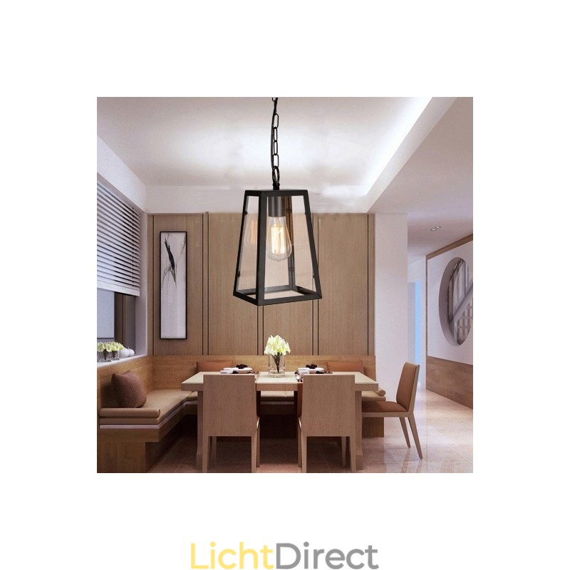 Vintage metalen hanglamp met glazen kap