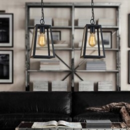 Vintage metalen hanglamp met glazen kap