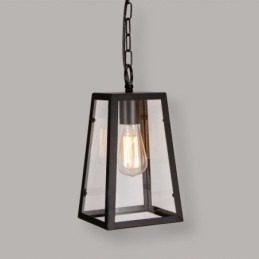 Vintage metalen hanglamp met glazen kap