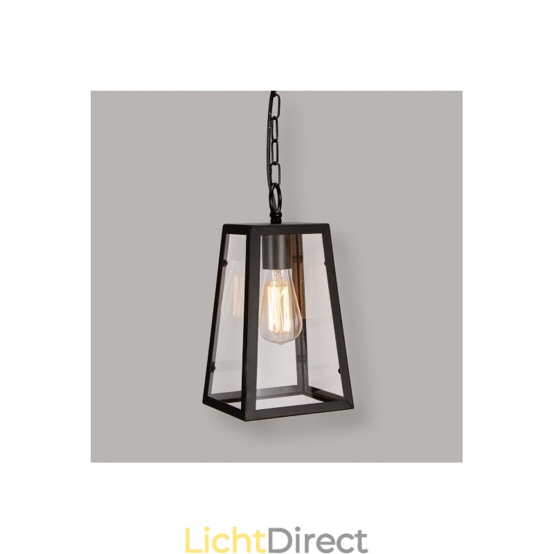 Vintage metalen hanglamp met glazen kap