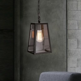 Vintage metalen hanglamp met glazen kap