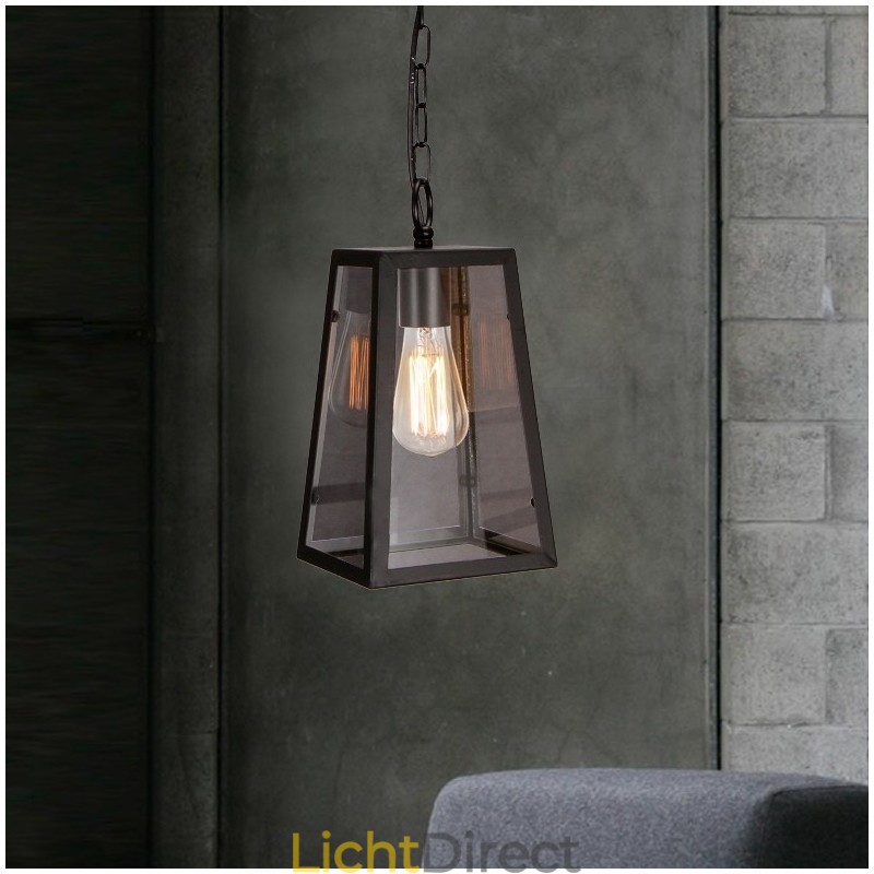 Vintage metalen hanglamp met glazen kap