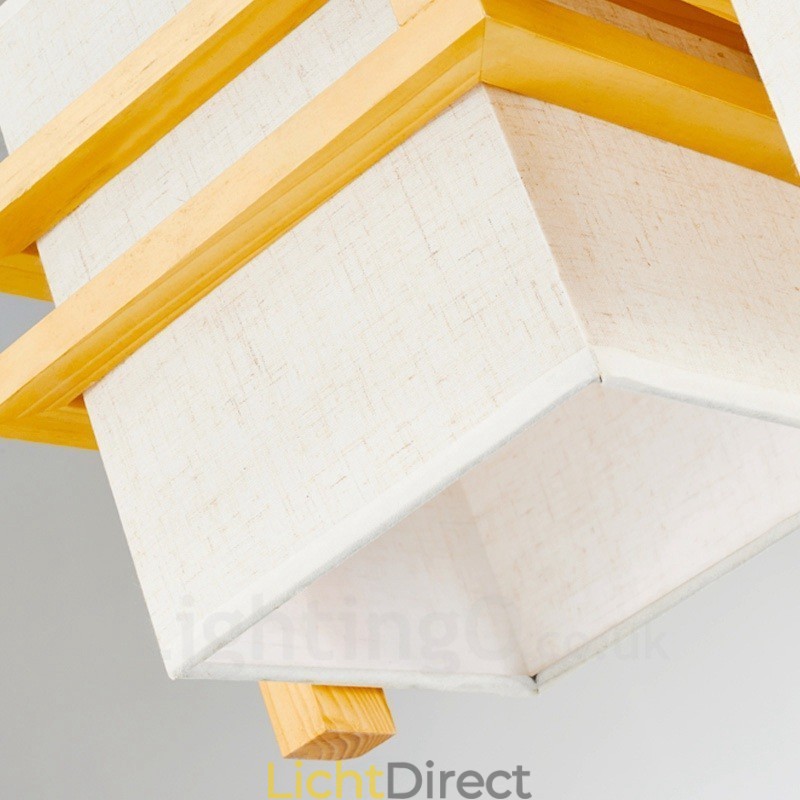 1 Lichte Houten Retro Vintage Hanglamp met Stoffen Kap