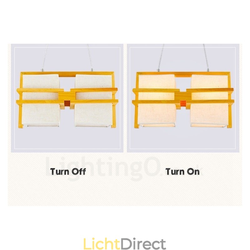 2-lichts houten retro vintage hanglamp met stoffen kap