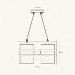 2-lichts houten retro vintage hanglamp met stoffen kap