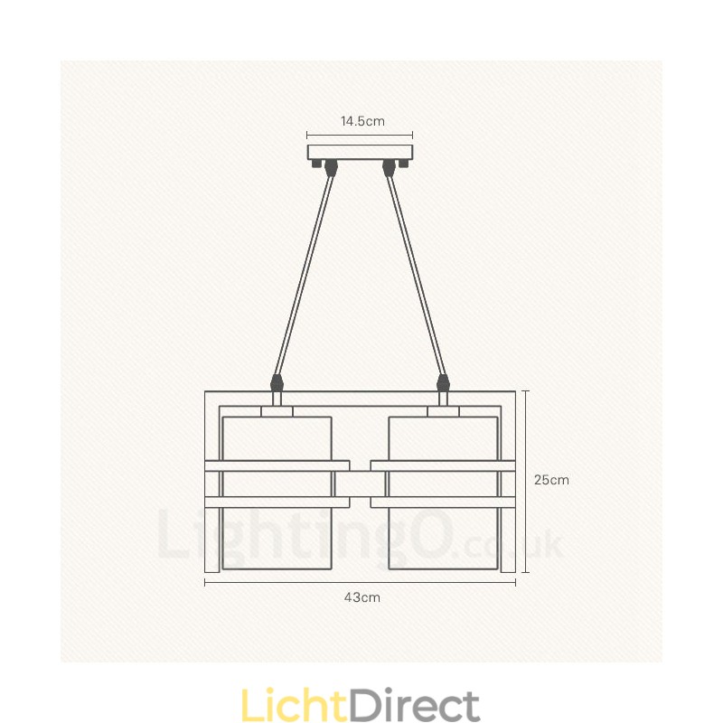 2-lichts houten retro vintage hanglamp met stoffen kap