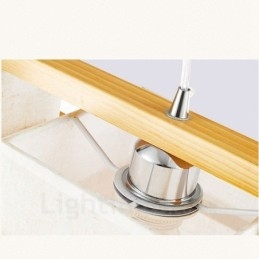 2-lichts houten retro vintage hanglamp met stoffen kap