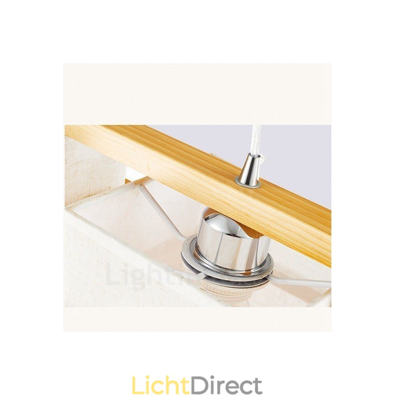 2-lichts houten retro vintage hanglamp met stoffen kap