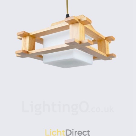 1 Lichte houten moderne eigentijdse hanglamp in Scandinavische stijl met glazen kap 1 Lichte houten moderne eigentijdse hanglamp in Scandinavische stijl met glazen kap