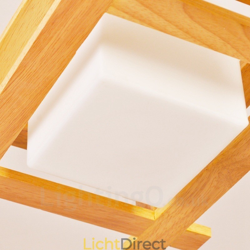 1 Lichte houten moderne eigentijdse hanglamp in Scandinavische stijl met glazen kap