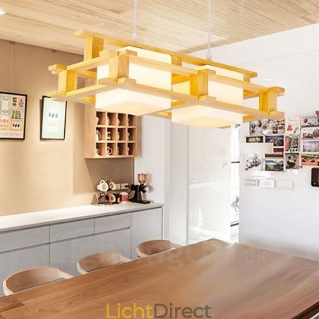 2 Lichte houten moderne eigentijdse Scandinavische stijl hanglamp met glazen kap 2 Lichte houten moderne eigentijdse Scandinavische stijl hanglamp met glazen kap