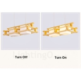 2 Lichte houten moderne eigentijdse Scandinavische stijl hanglamp met glazen kap