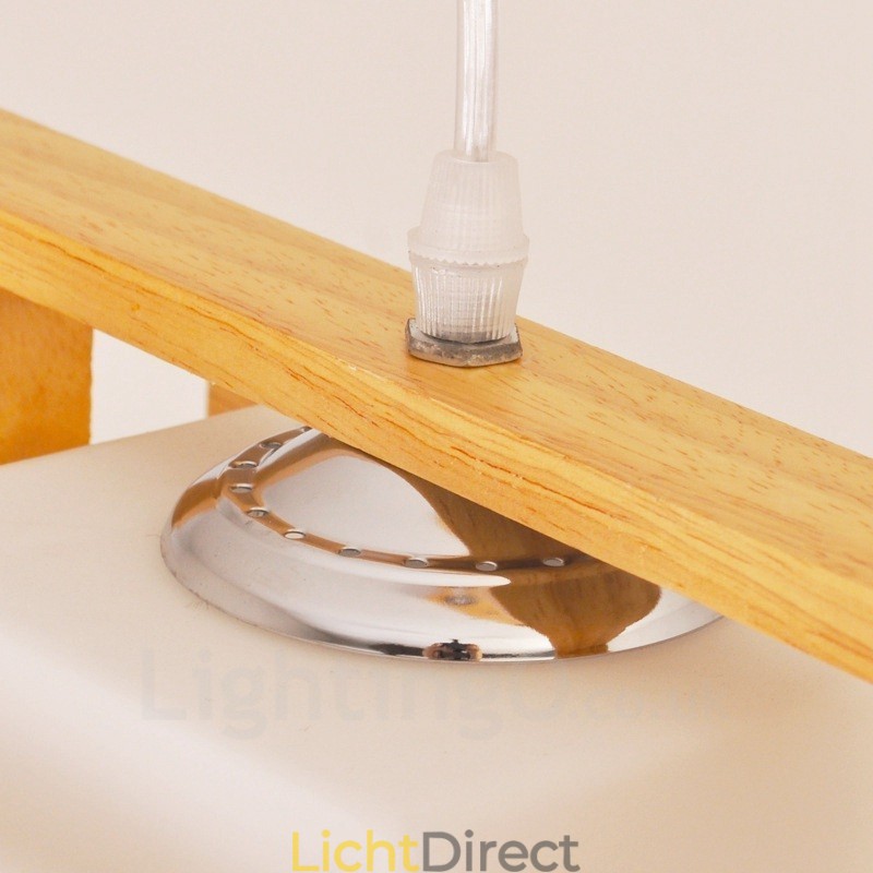 2 Lichte houten moderne eigentijdse Scandinavische stijl hanglamp met glazen kap