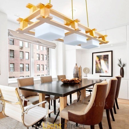 3-lichts houten moderne eigentijdse hanglamp in Scandinavische stijl met glazen kap 3-lichts houten moderne eigentijdse hanglamp in Scandinavische stijl met glazen kap