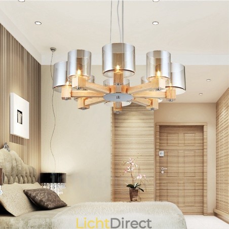 8 Lichte Houten Moderne Hedendaagse Scandinavische Stijl Hanglamp met Glazen Kap 8 Lichte Houten Moderne Hedendaagse Scandinavische Stijl Hanglamp met Glazen Kap