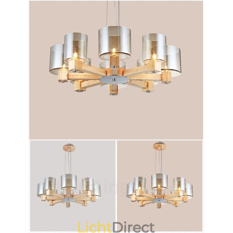8 Lichte Houten Moderne Hedendaagse Scandinavische Stijl Hanglamp met Glazen Kap