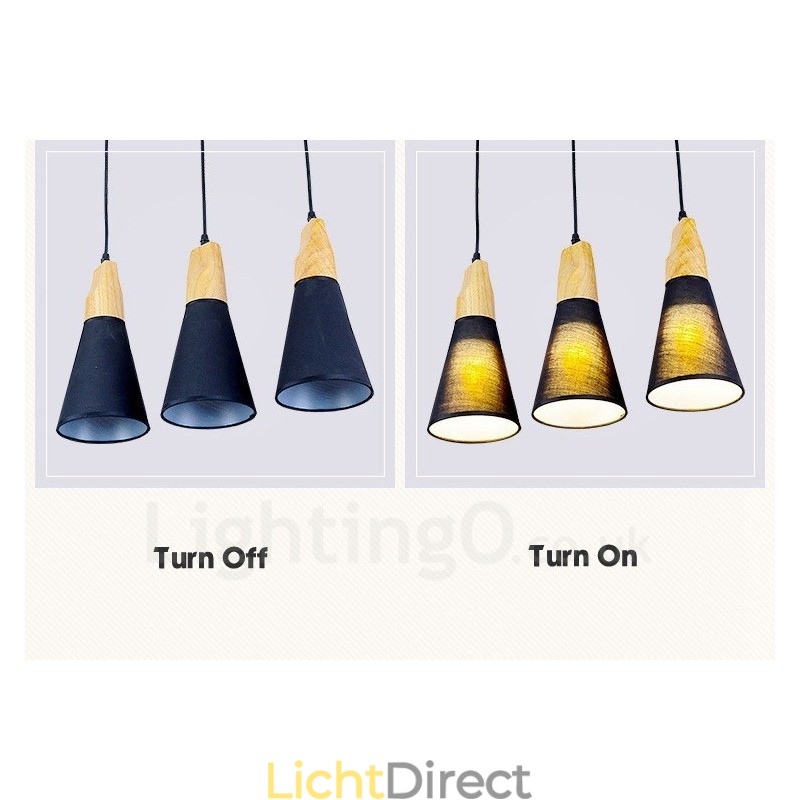 3-lichts moderne hanglamp van hout met stoffen kap
