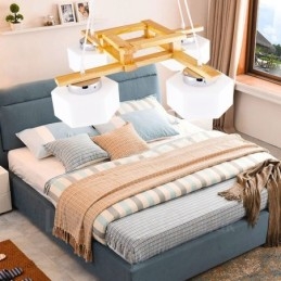 4-lichts houten moderne eigentijdse hanglamp in Scandinavische stijl met glazen kap